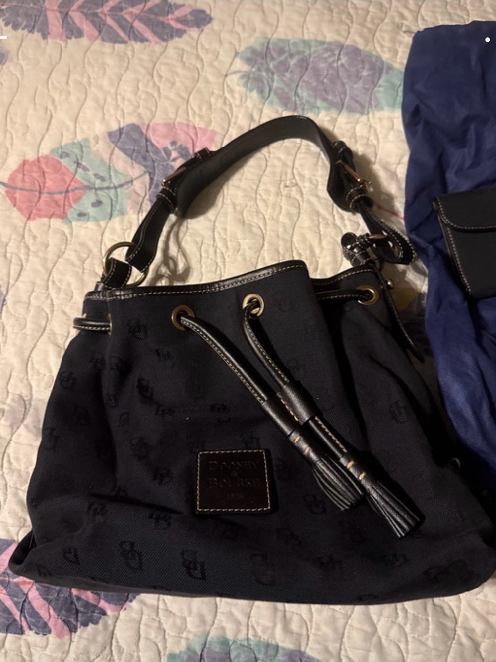 Dooney & Bourke Black Drawstring Tassel Shoulder Bag